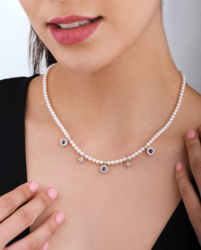 Pearl,Diamond and Blue sapphire necklace